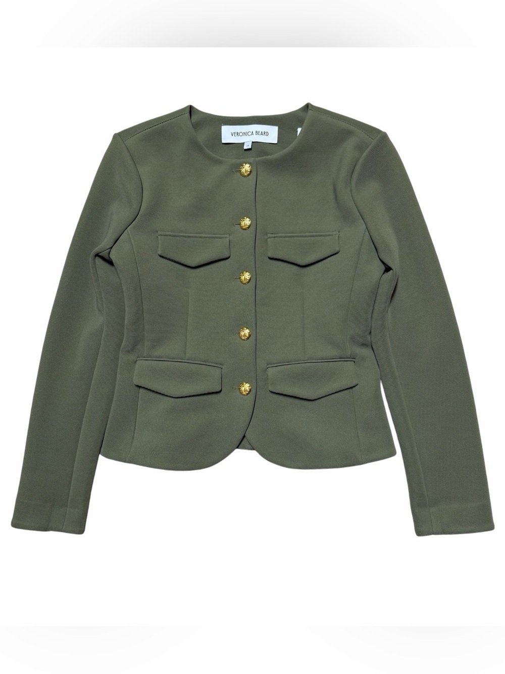 Veronica Beard Kensington Tailored Knit Blazer Jacket XS Gold Crest Button Army